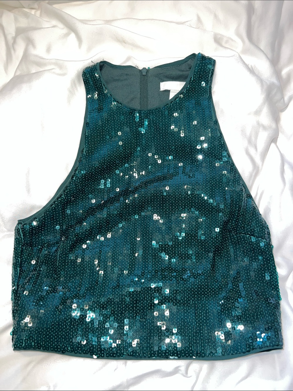 H&M Teal Sequin Crop Tank Top